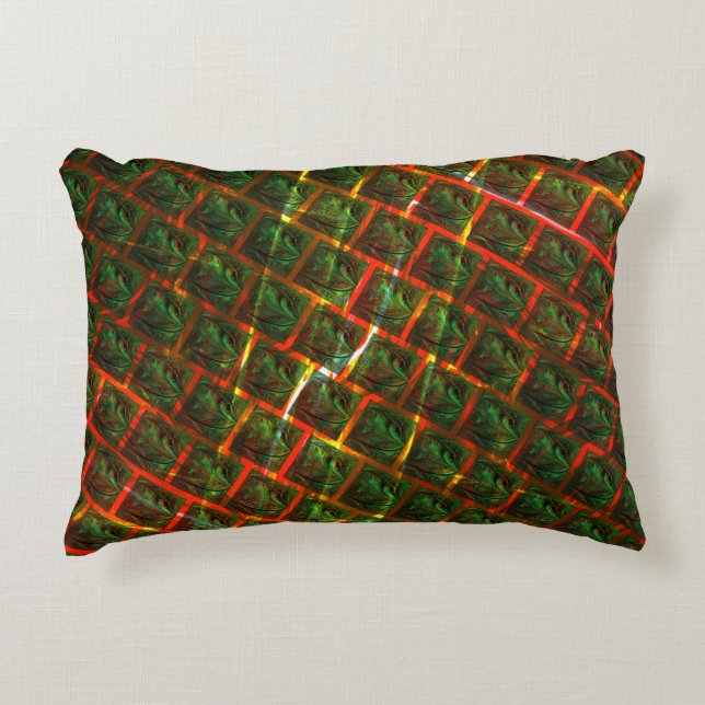 "Grönt passande öga, repor eller rött rutnät. Prydnadskudde (Framsidan)