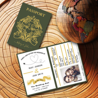 Grönt Passport-bröllopsinbjudan - resdesign Inbjudan