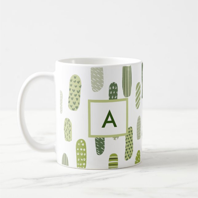 Grönt Pastel Abstrakt Monogram Kaffemugg (Vänster)