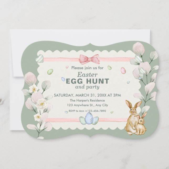 Grönt Pastel Blommigt Watercolor Påskägg Hunt (Framsida)