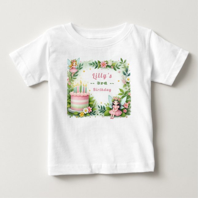 Grönt Pastel Fairy Birthday - T Shirt (Framsida)