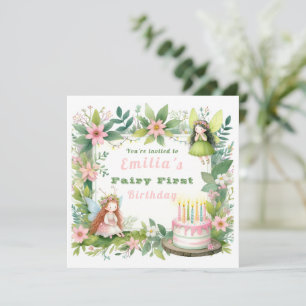 Grönt Pastel Fairy First Birthday - Inbjudningar