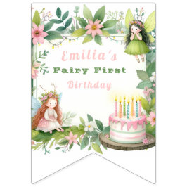 Grönt Pastel Fairy First Birthday - Vimplar