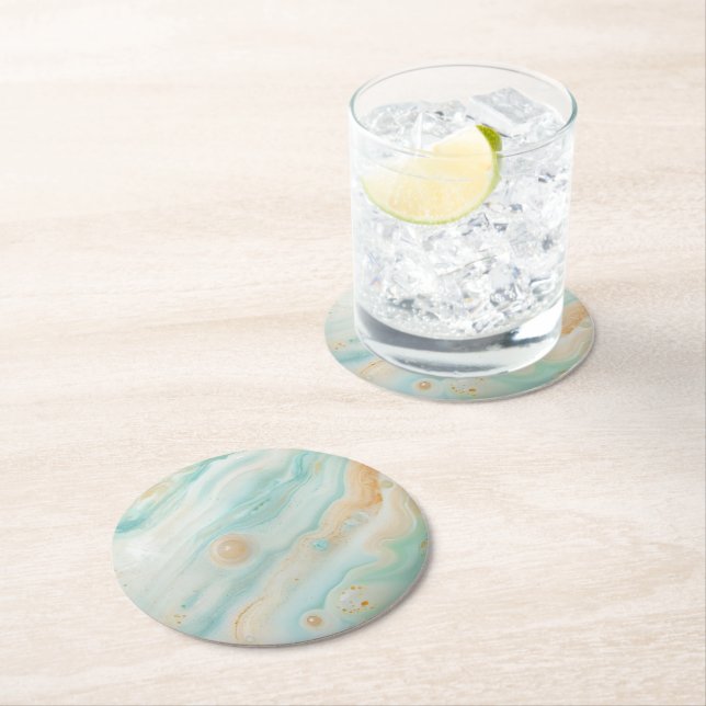 Grönt Pastel Marble Mönster Underlägg Papper Rund (Insitu)