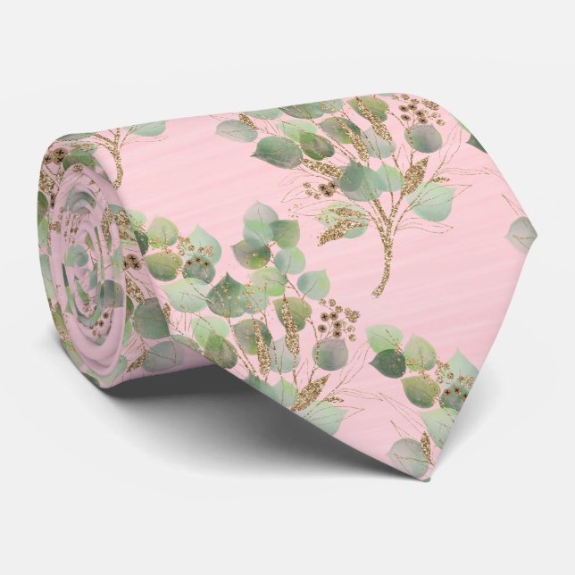 GRÖNT PASTEL ROSA BOTANICAL MANAR TIE SLIPS (Rullad)