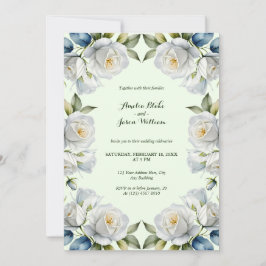 Grönt Pastel Vit ros Blommigt Gräns Bröllop Inbjudningar