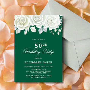 Grönt Pastel Vit ros Greenery Birthday Inbjudningar