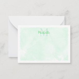 Grönt Pastell Akvarell Monogram för Alla Tillfälle Anteckningskort
