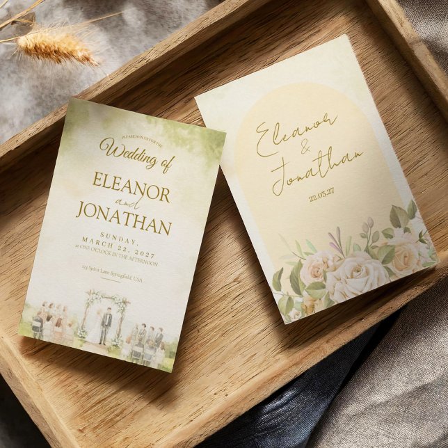 Grönt Pastell Blommig Akvarell Utomhusbröllop Inbjudningar (Skapare uppladdad)