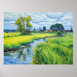 Grönt Pastures längs Havel River Poster