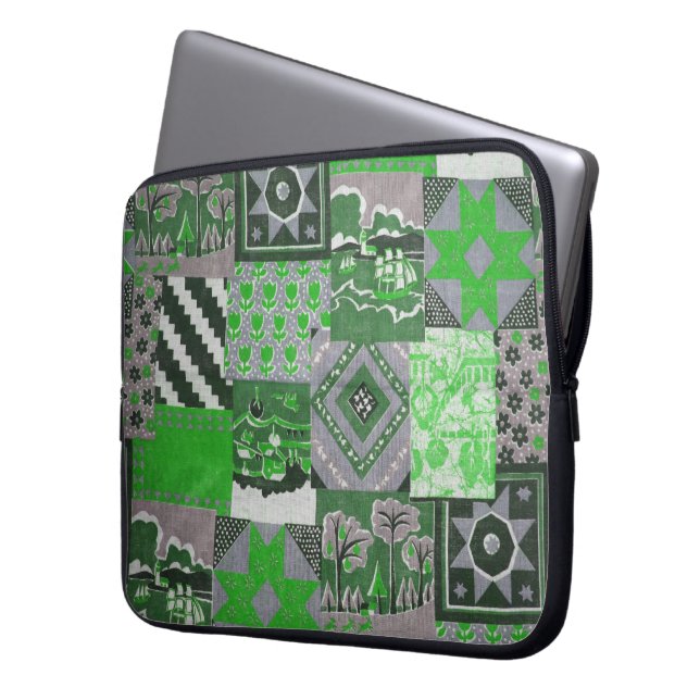 Grönt Patchwork Laptop sleeve (Framsidan Vänster)