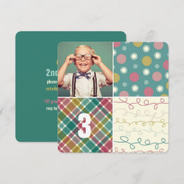 Grönt Patchwork Mönster Squares Boy Photo Birthday Inbjudningar
