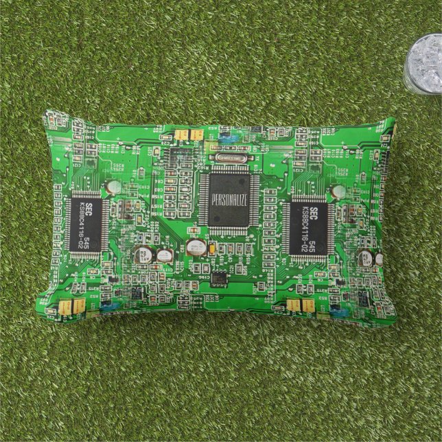 Grönt PCB i kretskort Lägg till ditt namn Geek Lumbarkudde (Gräs)