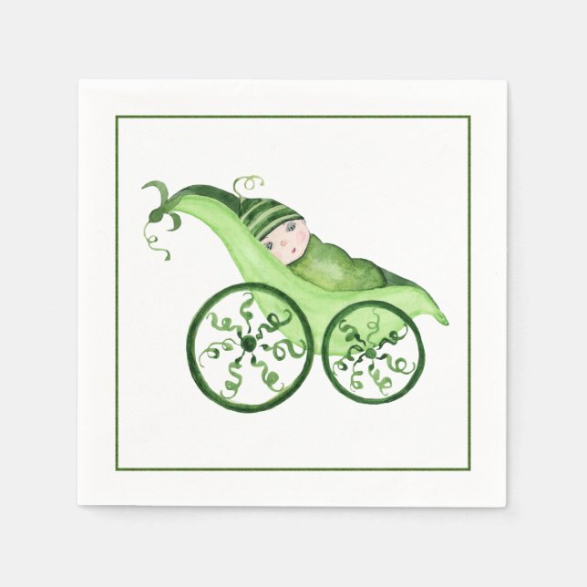 Grönt Pea Baby Barnvagn och Baby Pappersservett (Framsidan)