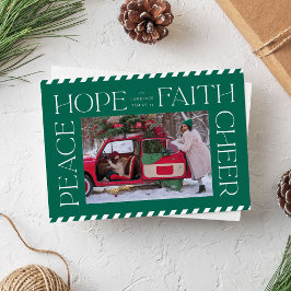 Grönt Peace Hope Faith Cheer Julfoto Julkort
