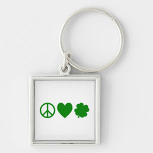Grönt Peace Kärlek & Shamrocks Fyrkantig Silverfärgad Nyckelring