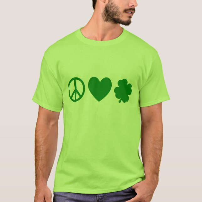 Grönt Peace Kärlek & Shamrocks Tee (Framsida)