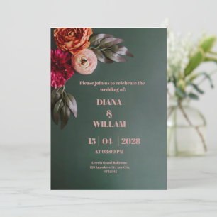 Grönt Peach Elegant Blommigt - julinbjudan Inbjudningar