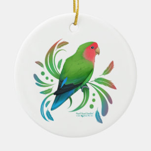 Grönt Peach Faced Lovebird Julgransprydnad Keramik