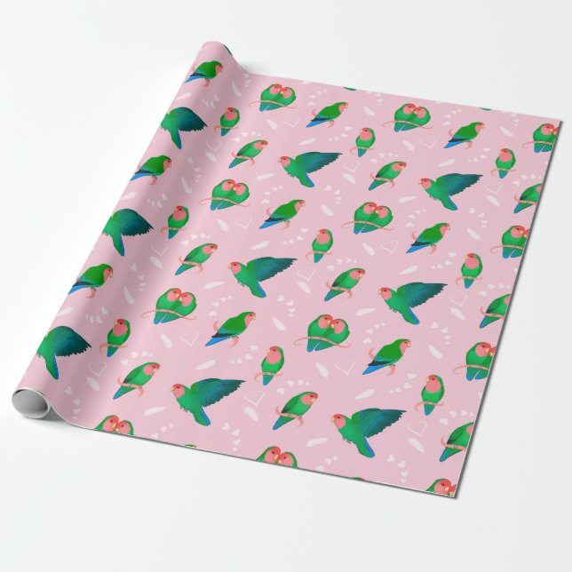 Grönt Peach Faced Lovebird Presentpapper (Utrullad)