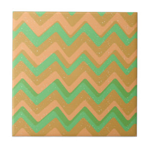 Grönt Peach Geometric Chevron Zig Zag Mönster Kakelplatta