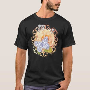 Grönt Peach Red, Bevalt Heart Ro Butterfly T Shirt