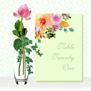 Grönt Peach Rosa Blommigt Bouquet Script Bröllop Bordsnummer