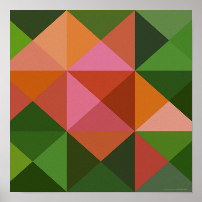 Grönt Peach Rosa Quilt Square Art Skriv ut Poster (Framsidan)