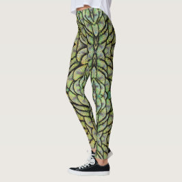 Grönt Peacock Back Feathers Leggings