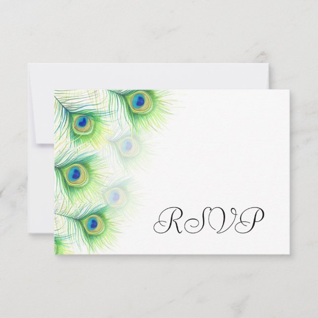 Grönt Peacock Feather Bröllop OSA Reply Cards Kort (Framsida)