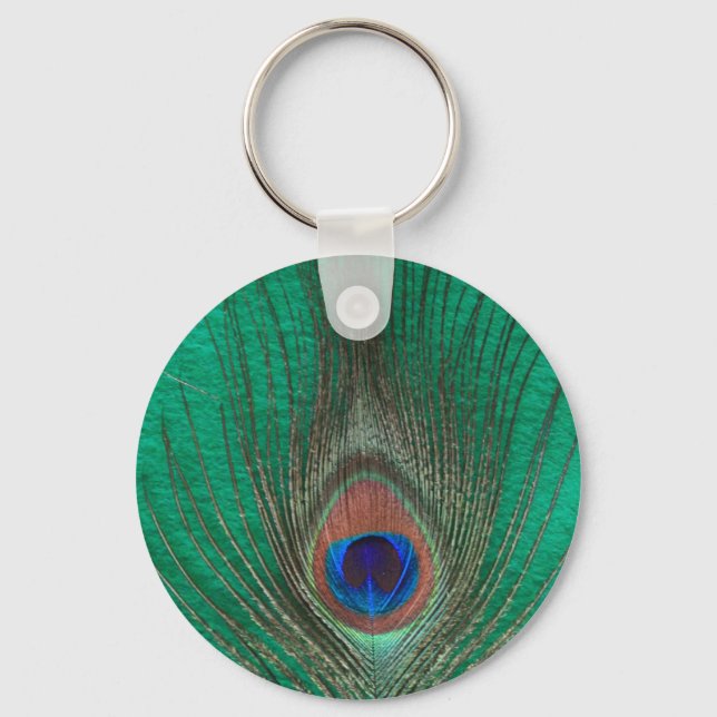 Grönt Peacock Feather Keychain Nyckelring (Framsida)