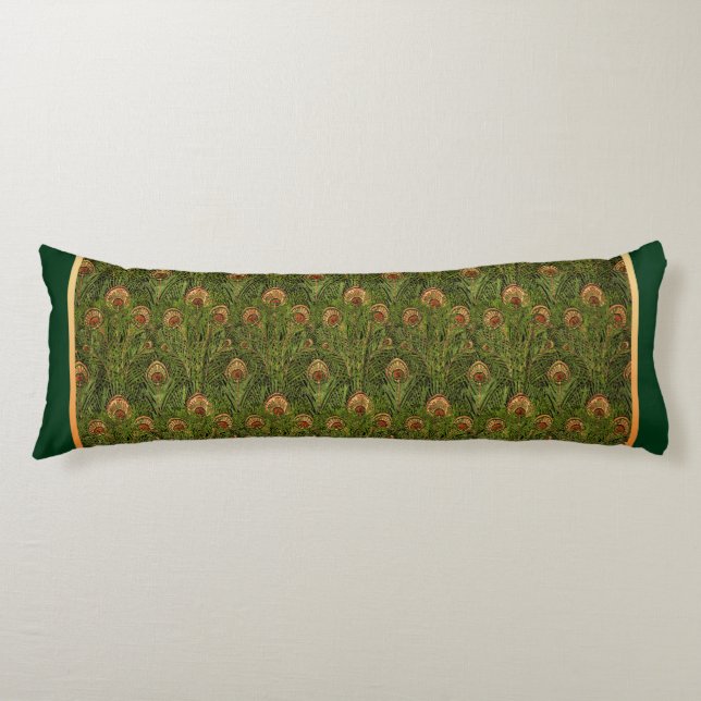 Grönt Peacock Feathers Body Pillow Kroppskudde (Framsidan)