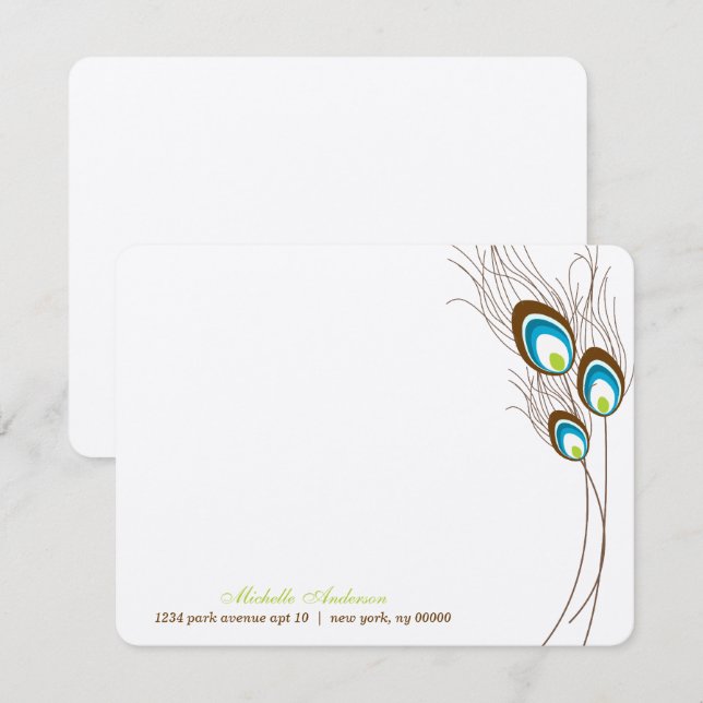 Grönt Peacock Feathers Flat Note Cards Inbjudningar (Fram/baksida)