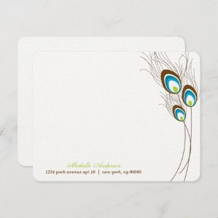 Grönt Peacock Feathers Flat Note Cards Inbjudningar