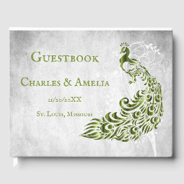 Grönt Peacock Löv Vine Bröllop Guestbook Gästböcker