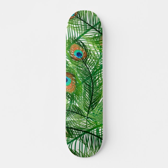 Grönt Peacock Mönster Mini Skateboard Bräda 18,5 Cm (Framsida)