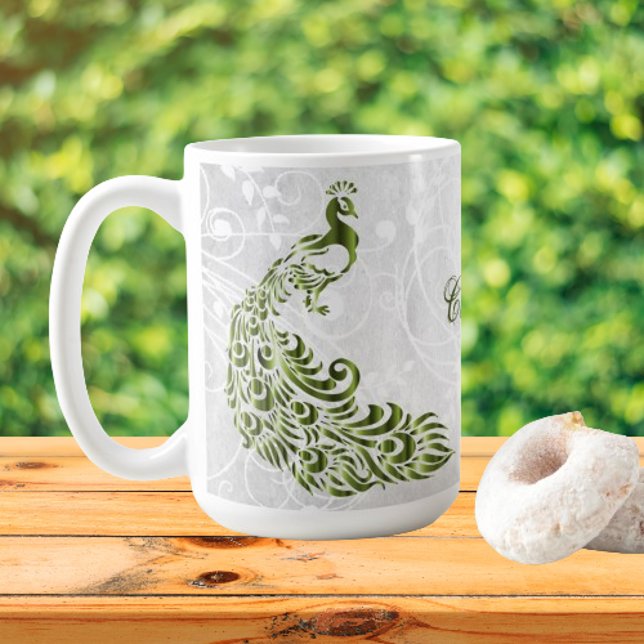 Grönt Peacock Personlig Coffee Mugg (Green Peacock Personalized Coffee Mug)