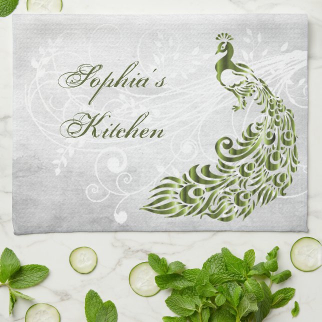 Grönt Peacock Personlig Kitchen Towel Kökshandduk (Vikta)
