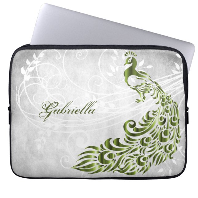 Grönt Peacock Personlig Laptop sleeve (Framsidan)