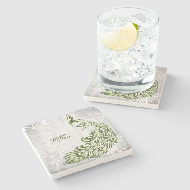 Grönt Peacock Personlig Stone Underlägg (Sidan)