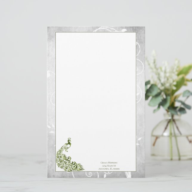 Grönt Peacock Stationery Brevpapper (Stående Fram)