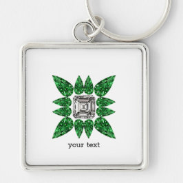 Grönt Pear-form Diamond Mönster Fyrkantig Silverfärgad Nyckelring