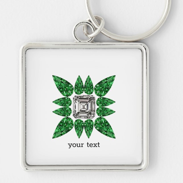 Grönt Pear-form Diamond Mönster Fyrkantig Silverfärgad Nyckelring (Framsidan)