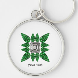 Grönt Pear-form Diamond Mönster Rund Silverfärgad Nyckelring