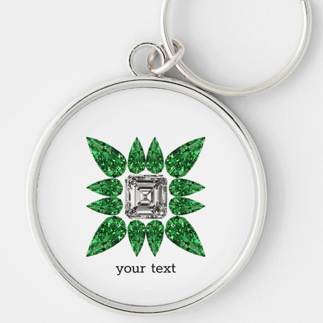 Grönt Pear-form Diamond Mönster Rund Silverfärgad Nyckelring (Framsidan)