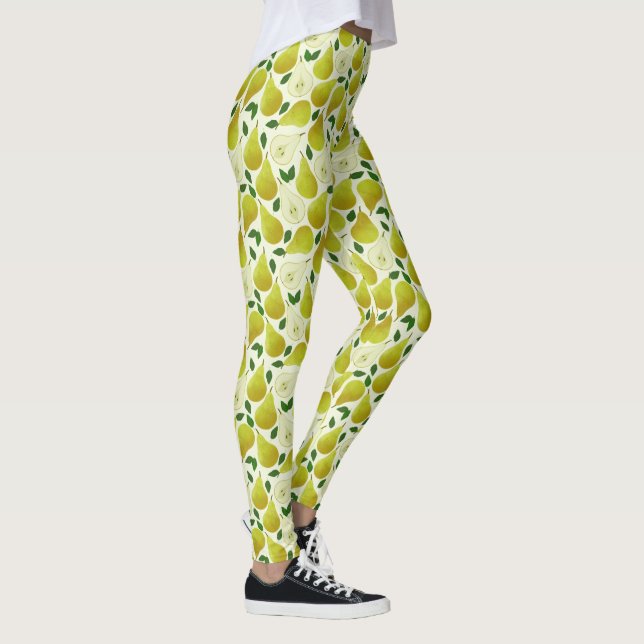Grönt Pears Mönster Leggings (Höger)