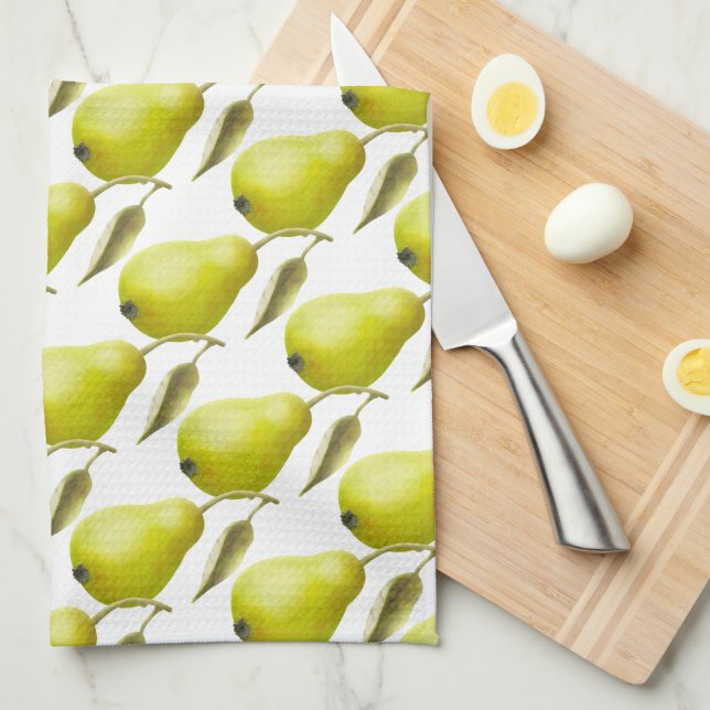 Grönt Pears on Wjite Kökshandduk (Vikt i Fjärdedel)