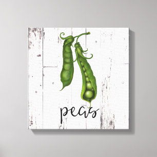 Grönt PEAS White Wood Rustic Farmhouse Kitchen Art Canvastryck