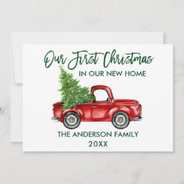 Grönt Penselskript Första jul - nytt Lastbil Julkort