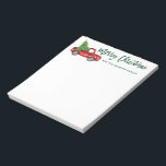 Grönt Penselskript Vintage Lastbil Julgran Anteckningsblock<br><div class="desc">Grönt Penselskript Vattenfärgsfärgad Vintage Röd Lastbil med Julgran - God jul anteckningsblock</div>